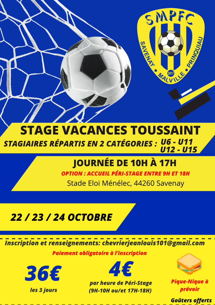 ⚽️ STAGE VACANCES DE LA TOUSSAINT – SMPFC ⚽️