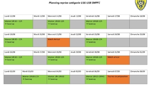 Planning de reprise U16-U18